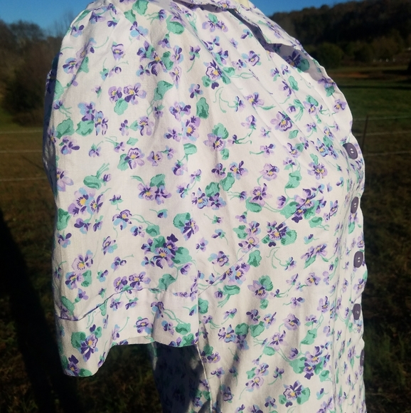 VTG Cute Purple Floral Cotton Shift Dress Button S - Picture 10 of 10